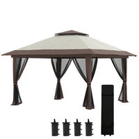 PAVILLON Faltpavillon 392/392/283 cm aus Polyester mit höhenverstellbarem Doppeldach Beige - Beige, Textil (392/283/392cm) - Modenvie