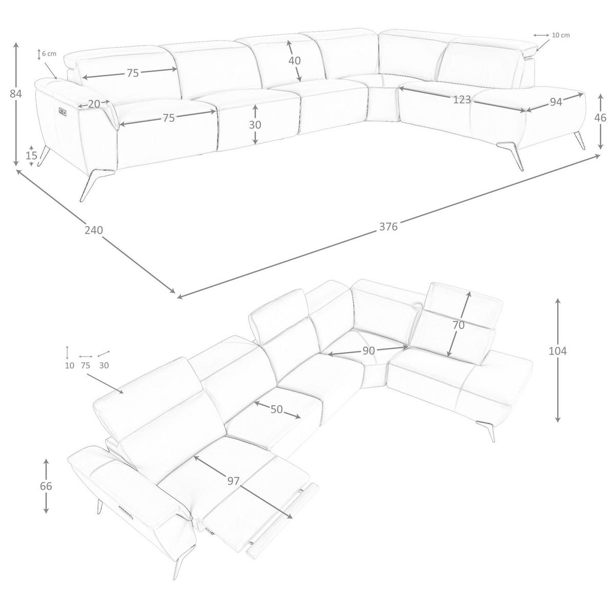 ECKSOFA Modulares Relax-Chaiselongue-Sofa rechts aus braunem Leder 376/240/104cm - Ecru/Hellbraun, Leder/Holz (376/240cm) - ANGEL CERDA