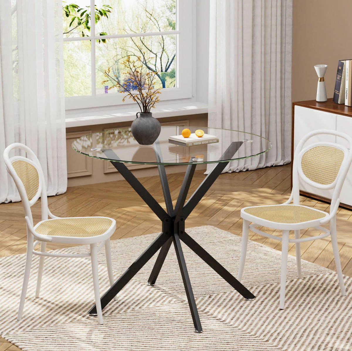 ESSTISCH 90/90/78 cm aus Glas und Metall, platzsparend und pflegeleicht, Schwarz - Schwarz, Glas (90/90/78cm) - Redom