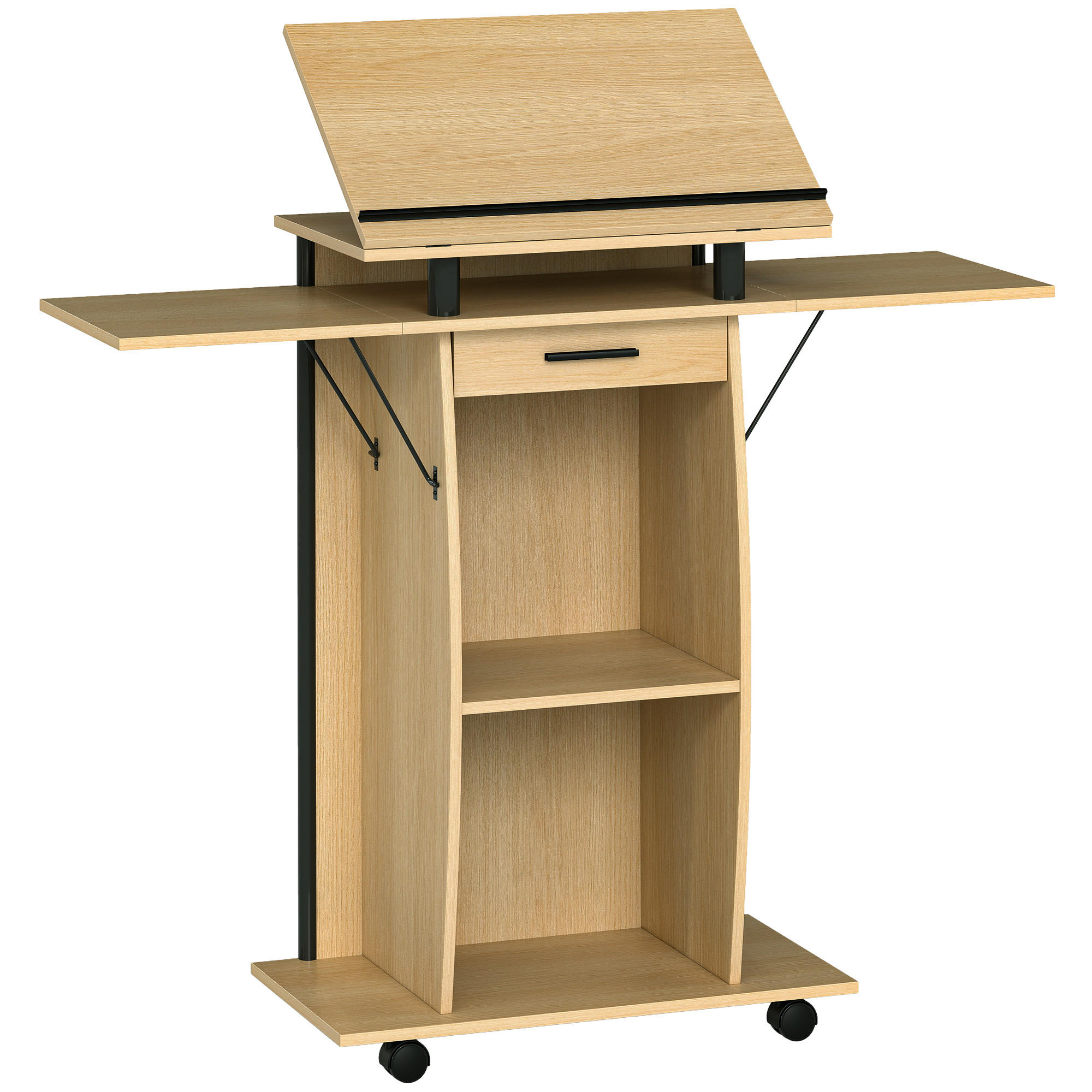 PODIUMSSTÄNDER Spanplatte Metall Eiche - Eichefarben/Schwarz, Holzwerkstoff/Kunststoff (126/37/136cm) - HOMCOM