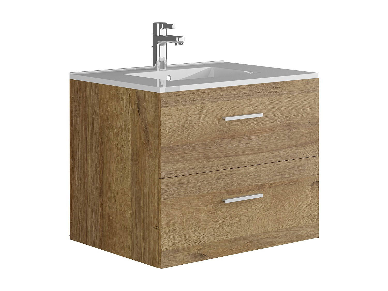 EINZELWASCHTISCH - 60 cm x 45 cm - Holz, Platte, Keramik - Naturfarben Hell - KAYLA - Naturfarben, Keramik/Holz (60/47/45cm) - Vente-Unique