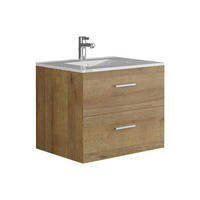 EINZELWASCHTISCH - 60 cm x 45 cm - Holz, Platte, Keramik - Naturfarben Hell - KAYLA - Naturfarben, Keramik/Holz (60/47/45cm) - Vente-Unique