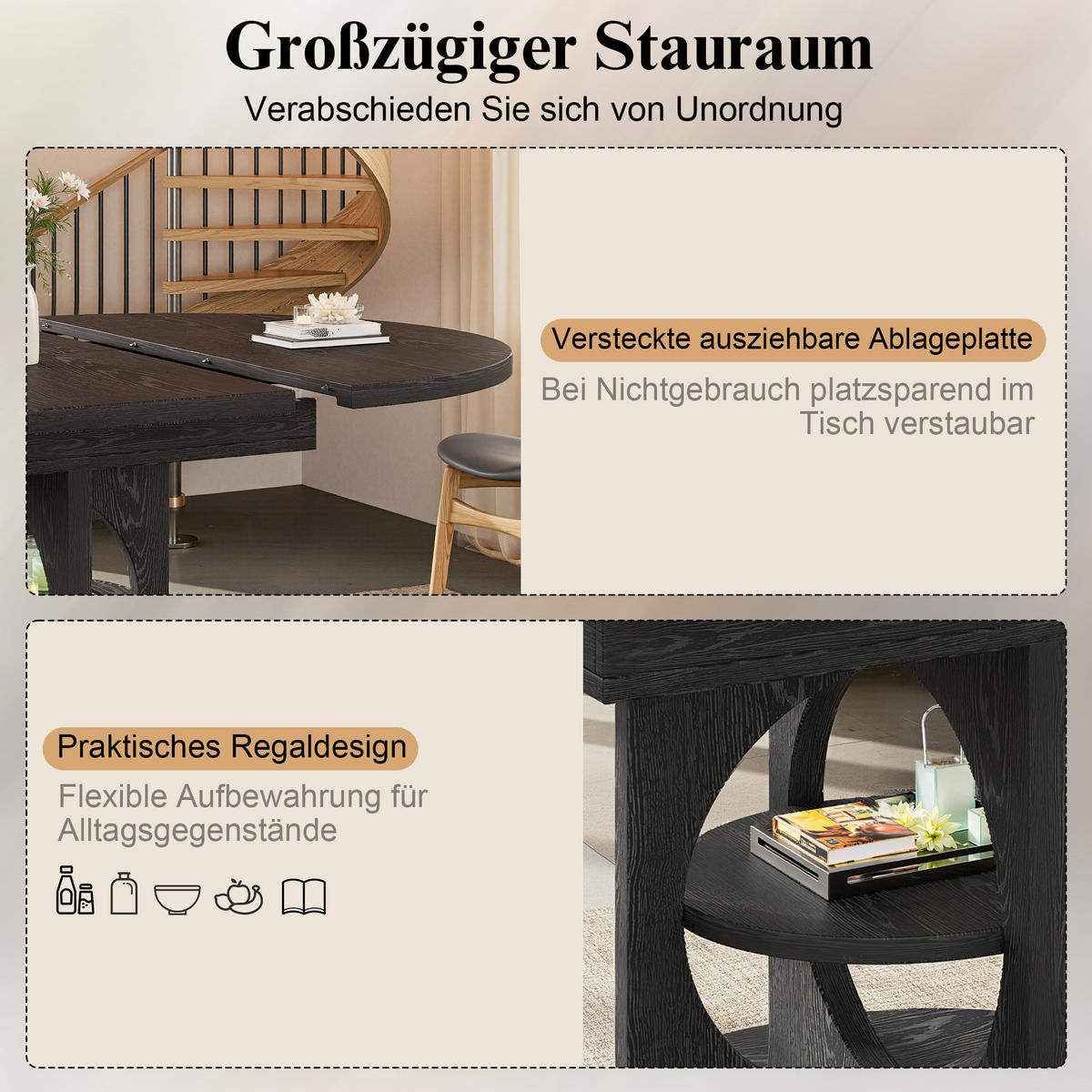 ESSTISCH Ausziehbar 110-150Cm Rund Oval Stauraum Schwarz - Schwarz, Holzwerkstoff (110/110/76cm) - FLIEKS