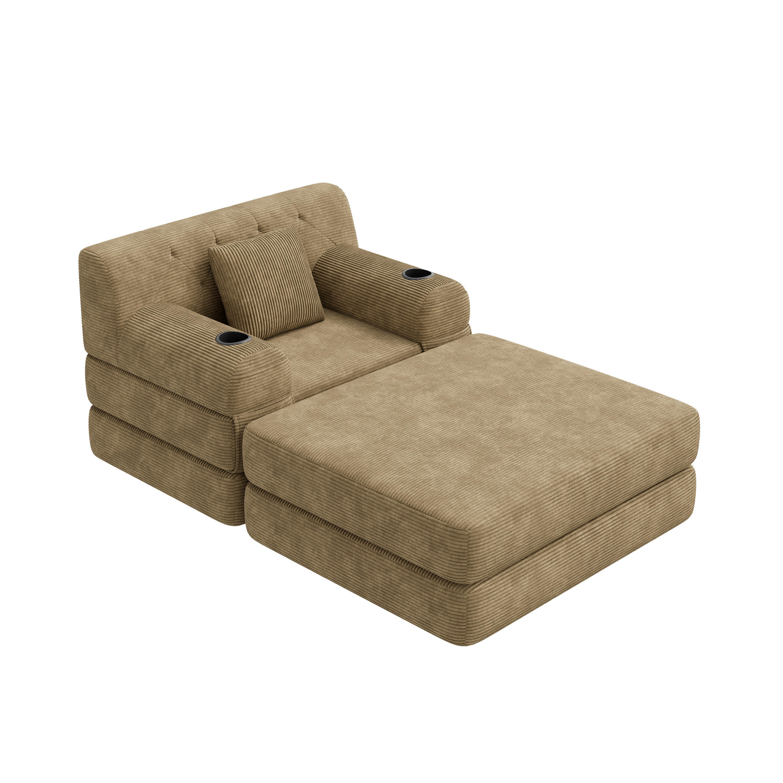 SCHLAFSOFA mit Hocker und Liegefunktion aus Cord Khaki - Taupe, Textil (191/60/162cm) - EVRYAE