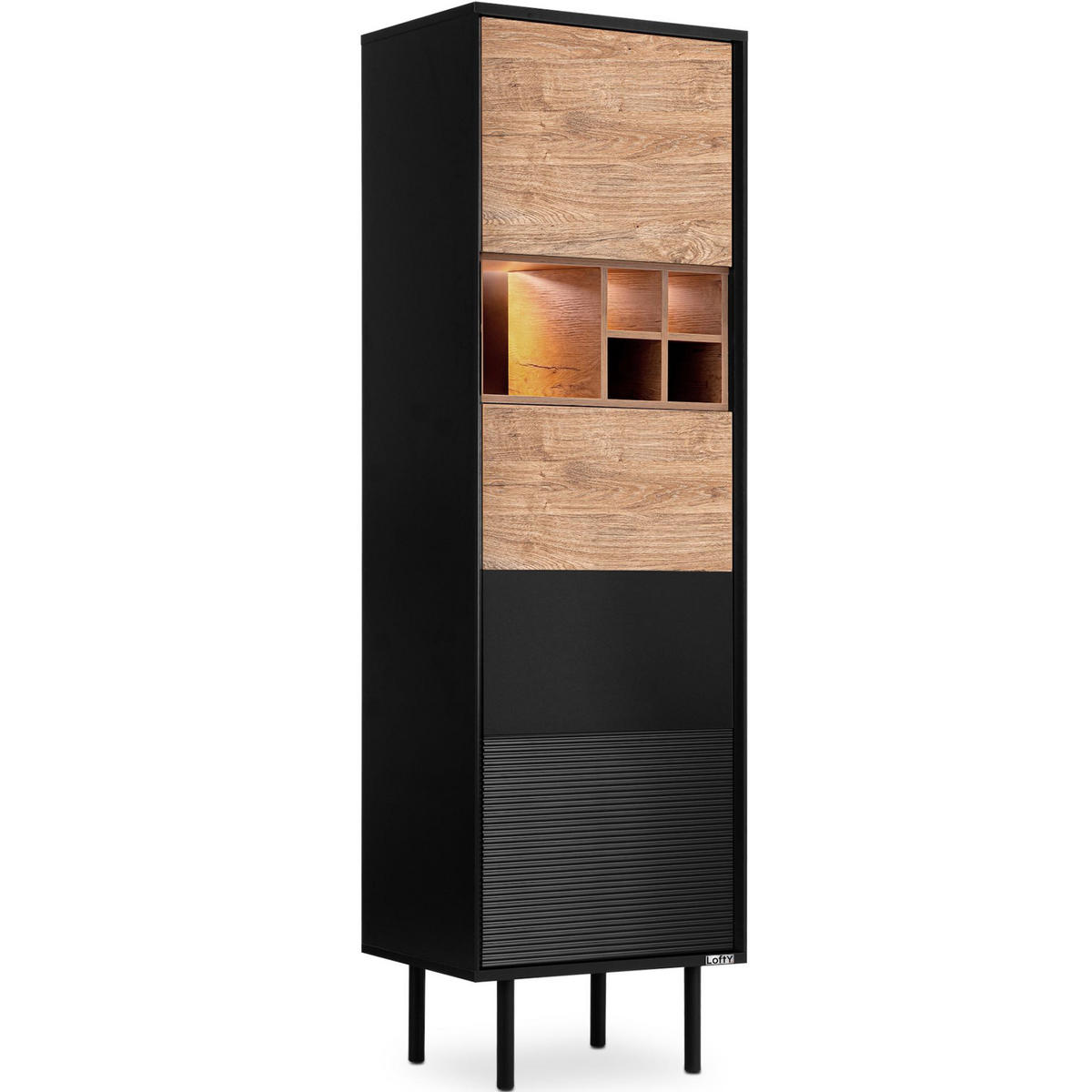 REGAL LOFTY Kreuzeinlage, schwarz / Eiche natur - Eichefarben/Multicolor, Holzwerkstoff (52/174/41cm) - KONSIMO®