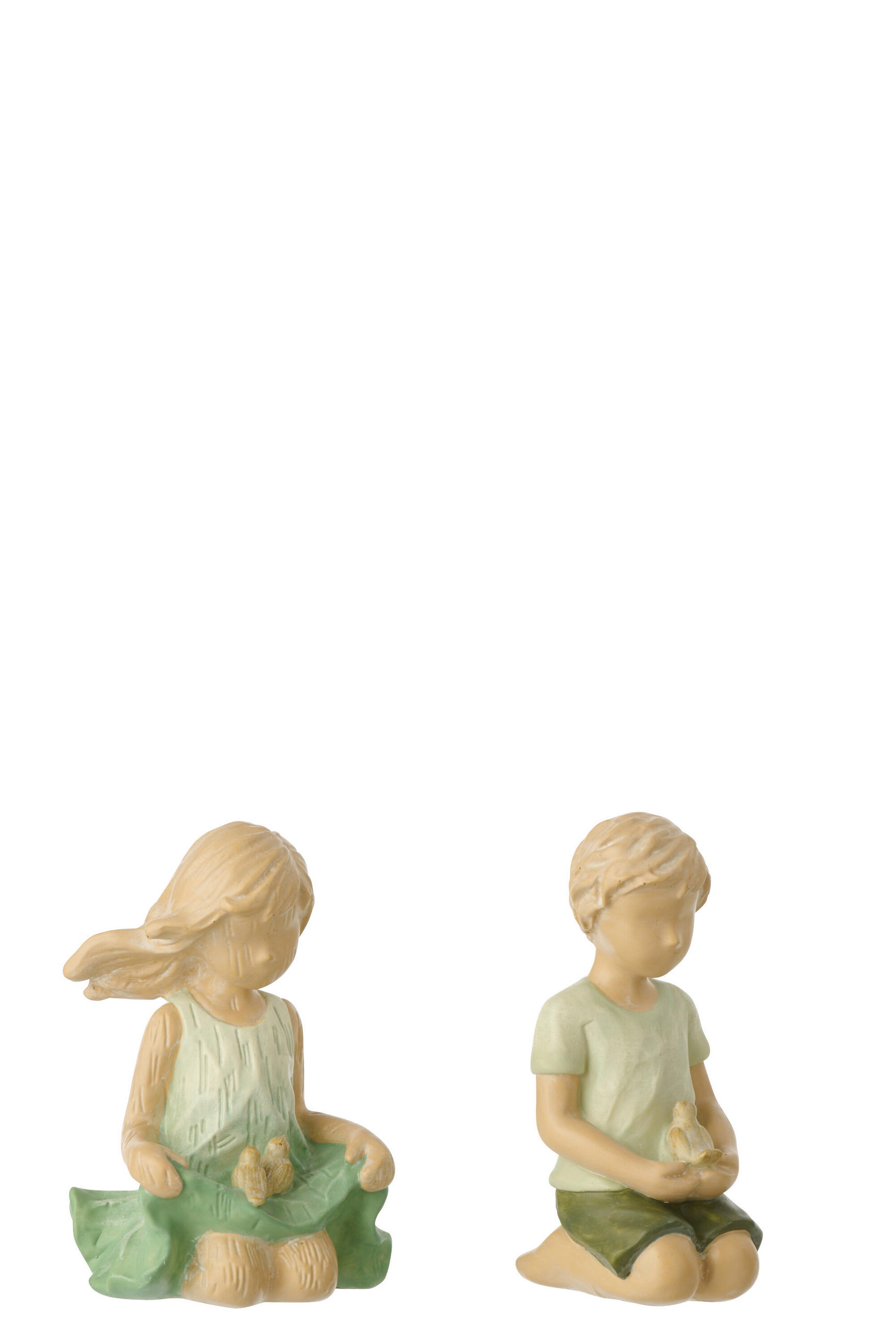FIGUR KINDER JUNGE/SITZENDES MÄDCHEN (2ER SET) - Grün, Glas/Naturmaterialien (9/15/9cm) - J-Line