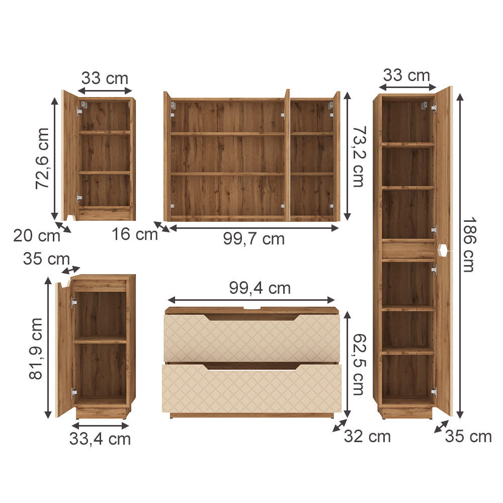 Vicco BADMÖBEL-SET Kaschmir 99cm × 32cm × 63cm
