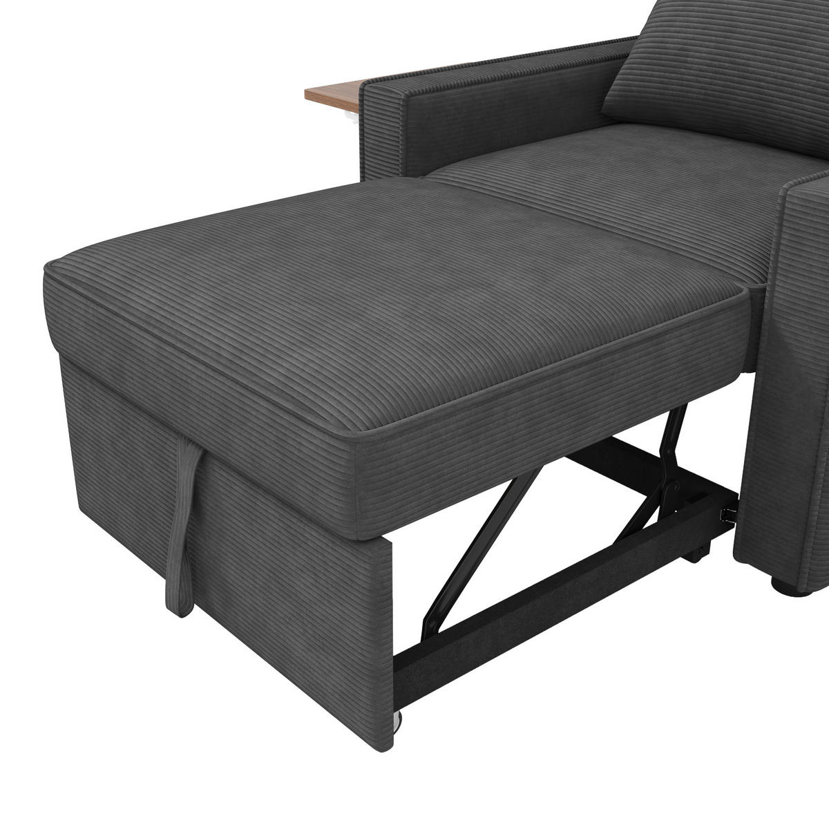 SCHLAFSOFA aus Cord 93x150x85 cm Grau mit USB-, Type-C-Anschluss, 360°-Handyhalter und Beistelltisch - Grau, Textil (150/85/93cm) - Modfu