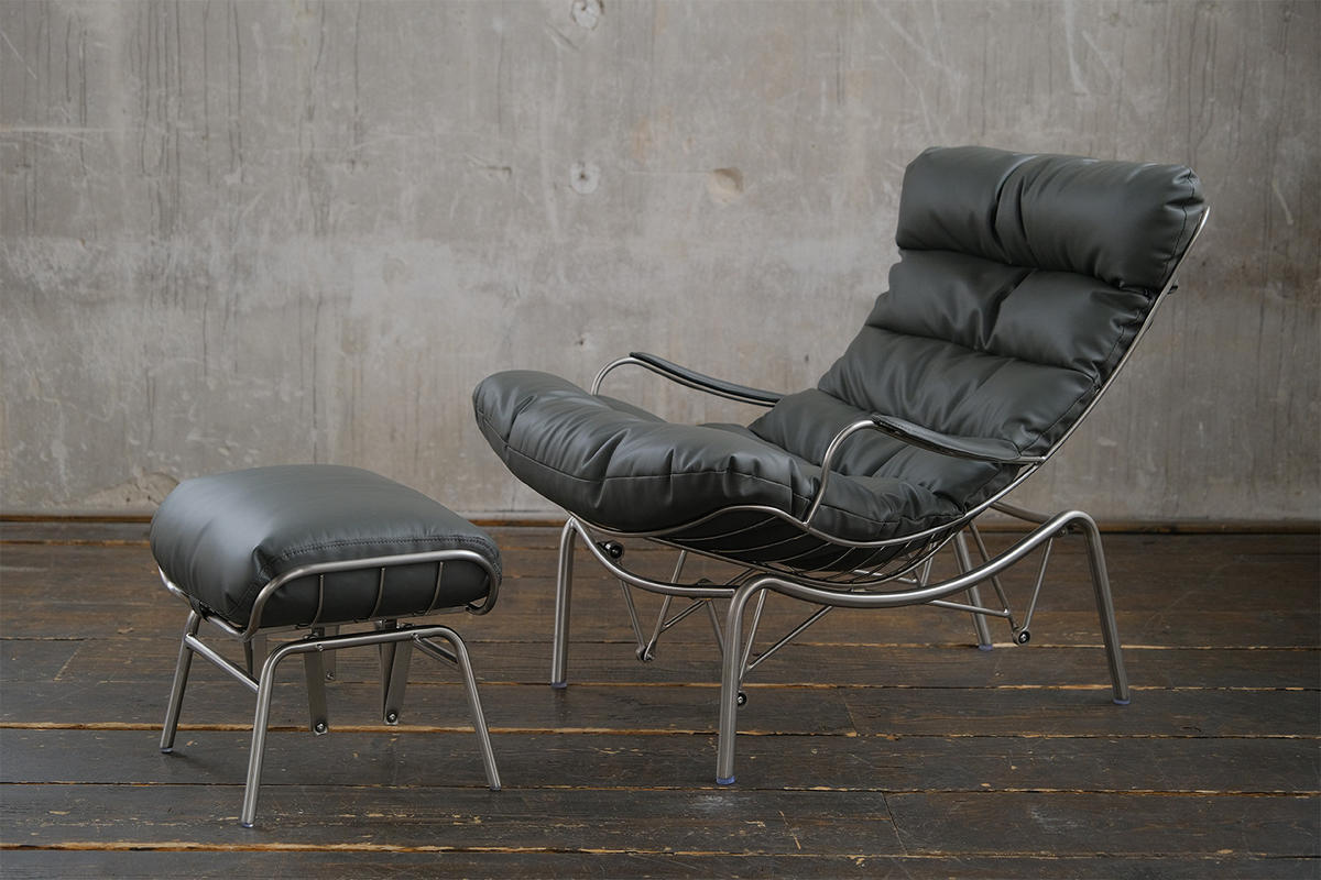 SESSEL MIT HOCKER ROWA Grau Leder - Silberfarben/Grau, Leder/Metall (77/88/103cm) - KAWOLA