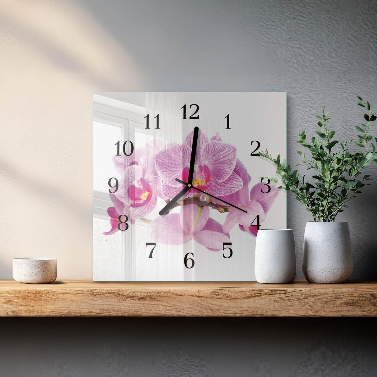 WANDUHR 30x30 cm - Orchideen - Pink, Glas (30/30/0.4cm) - TULUP