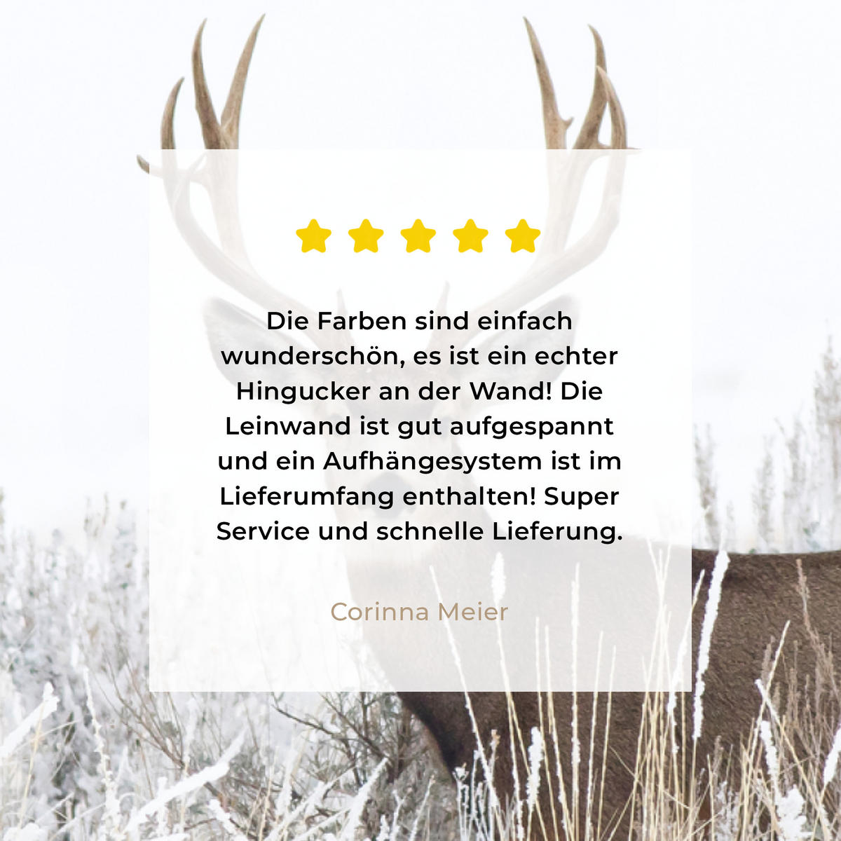 LEINWANDBILD Hirsche - Winter - Schnee - Tiere - Jahreszeiten - Weiß Wandbilder 80x60 cm - Hellbraun, Textil (80/60cm) - MuchoWow