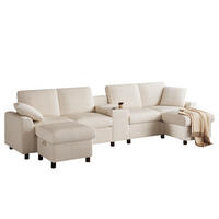 WOHNLANDSCHAFT 315/135/81 cm in Beige aus Cord mit Stauraum und Ladefunktion - Beige, Textil (315/81/135cm) - Flora Grace