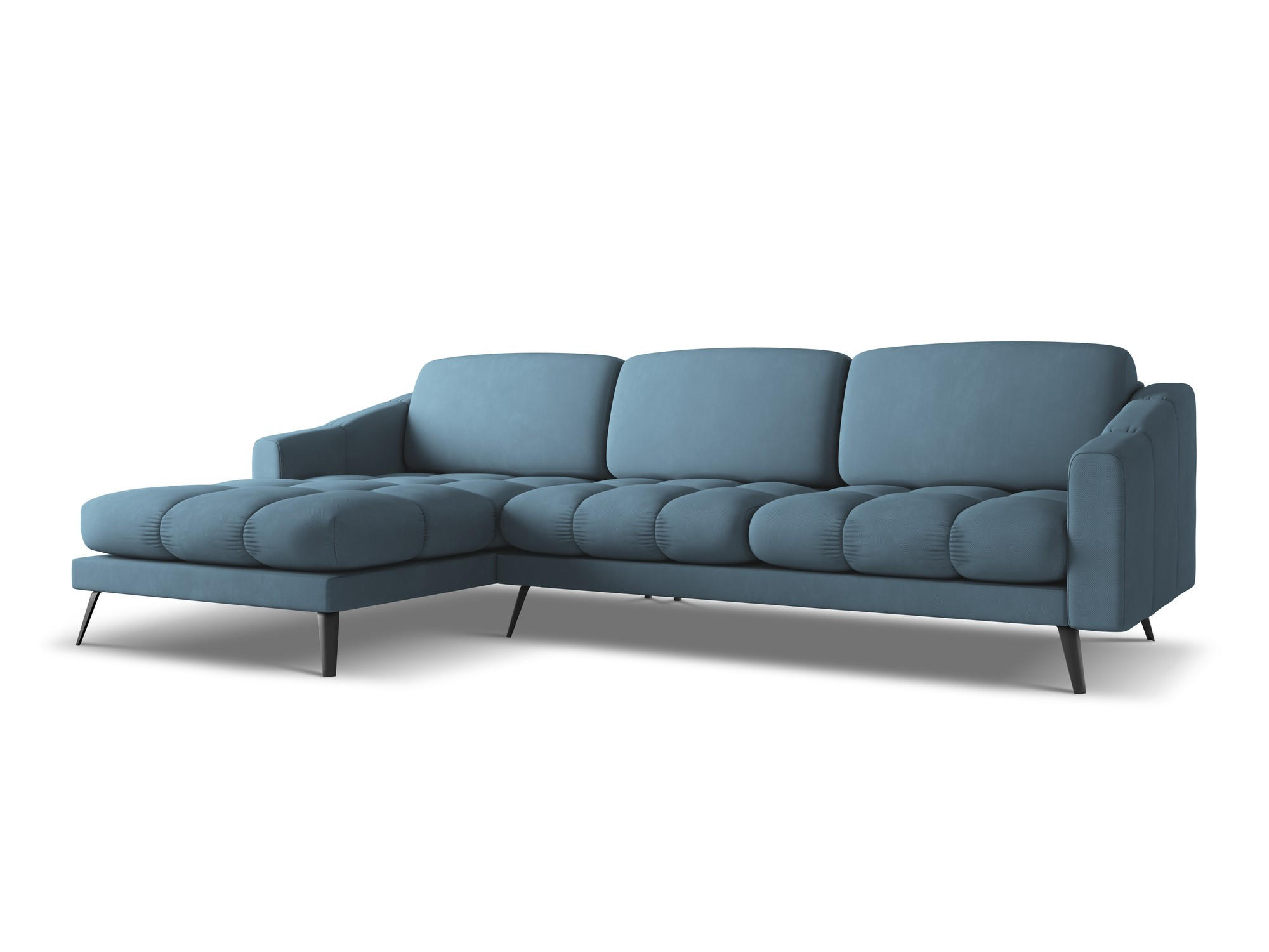 ECKSOFA Links Chenille Stoff Blau - Blau/Blaugrau, Textil/Metall (160/264cm) - Makamii