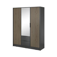 KLEIDERSCHRANK Nelly Graphit, Schrank Dreitürige, Garderobe mit Spiegel und Schubladen - Graphitfarben, Holzwerkstoff (155/200/51cm) - Bettso