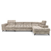 ECKSOFA PUDDING MAXI L Rechts mit Schlaffunktion 125x195 Velours Beige - Beige/Schwarz, Holz/Textil (203/350cm) - Muffo