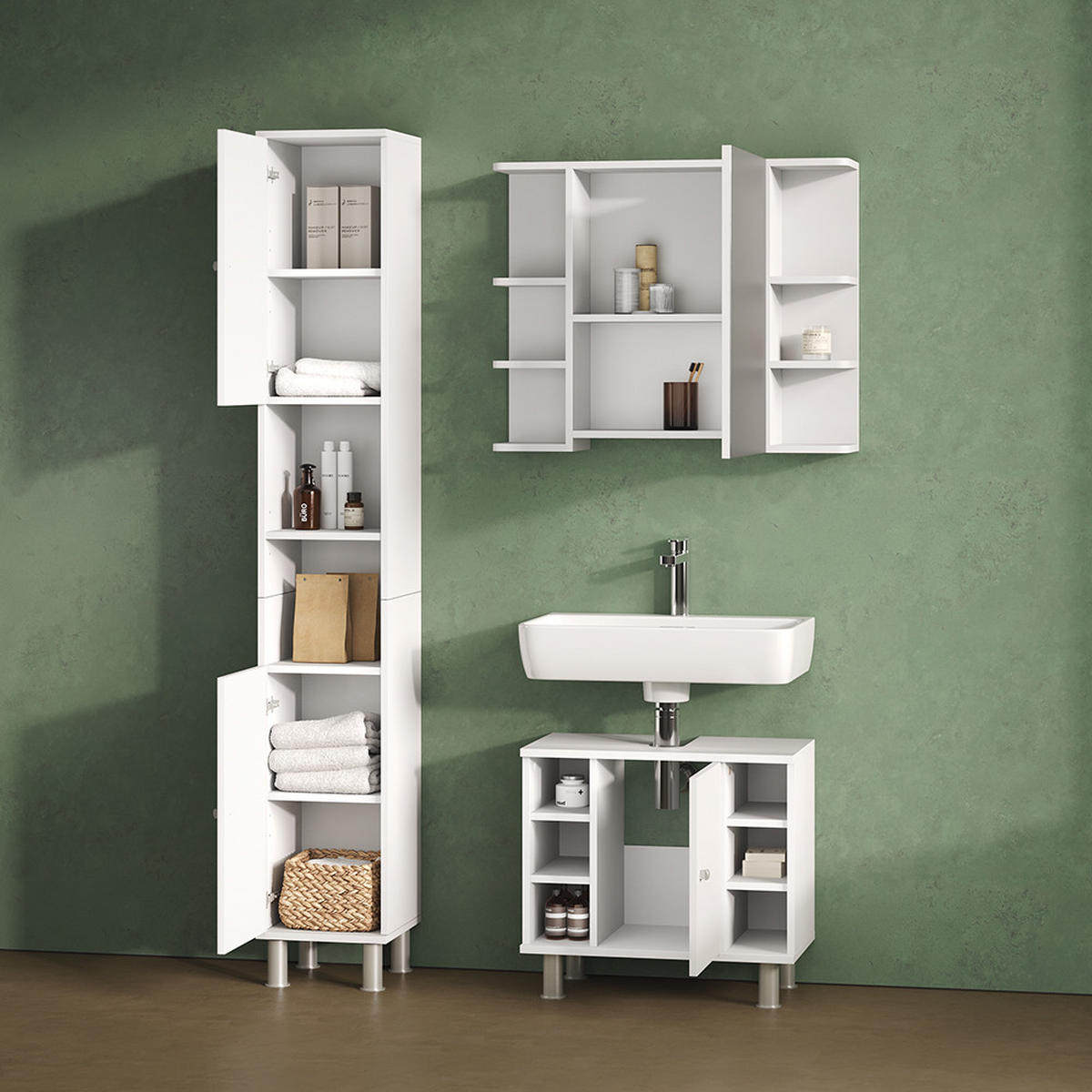 BADSPIEGELSCHRANK Fucino Weiß 79.6 x 64 cm - Weiß, Holzwerkstoff (79.6/64/21.2cm) - Livinity®