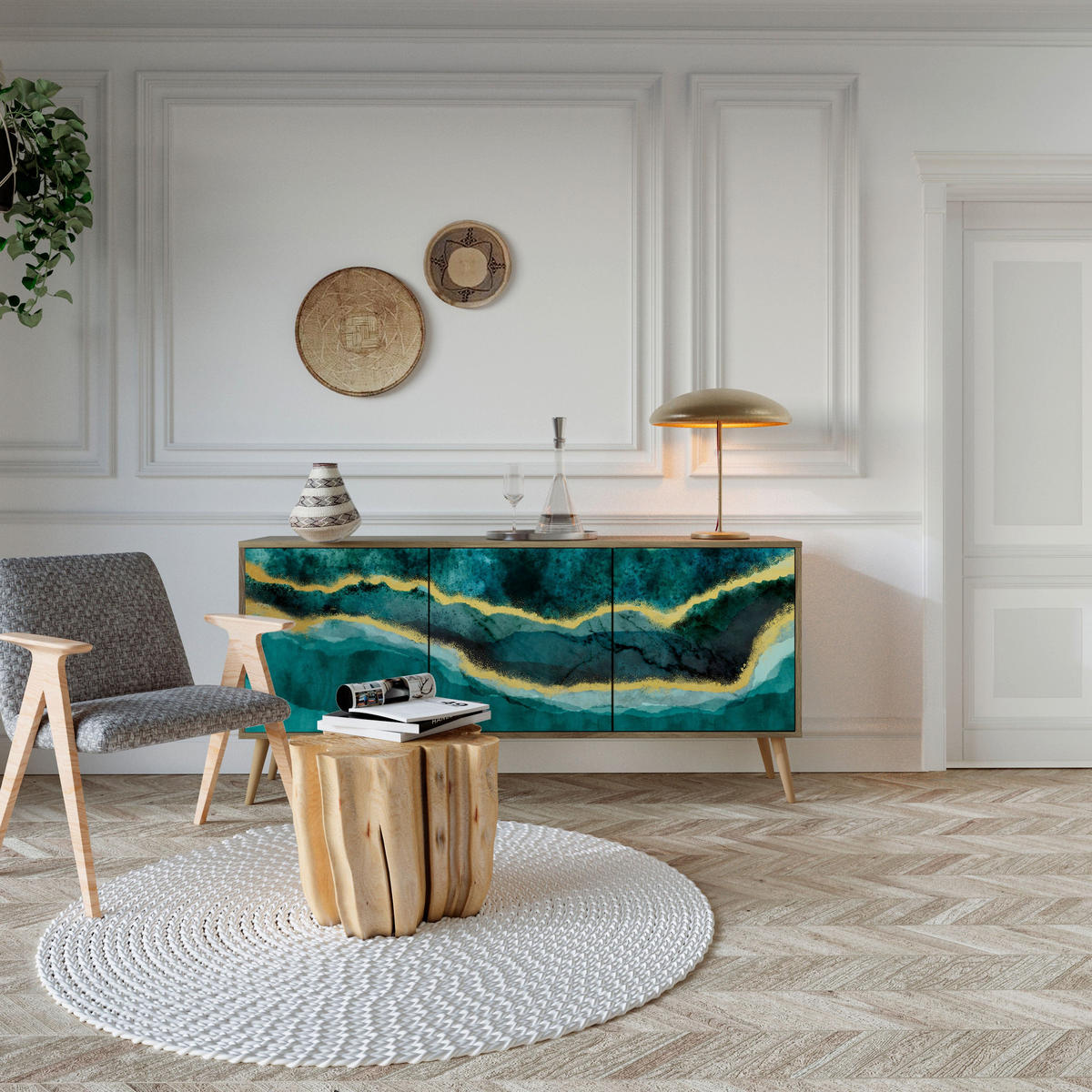 SIDEBOARD GOLDRUSH ODYSSEY, Eicheneffekt, 164,5x42x77,5 cm, 3 Türen - Eichefarben/Buchefarben, Holzwerkstoff/Buchenholz (164.5/77.5/42cm) - SpaceRebels