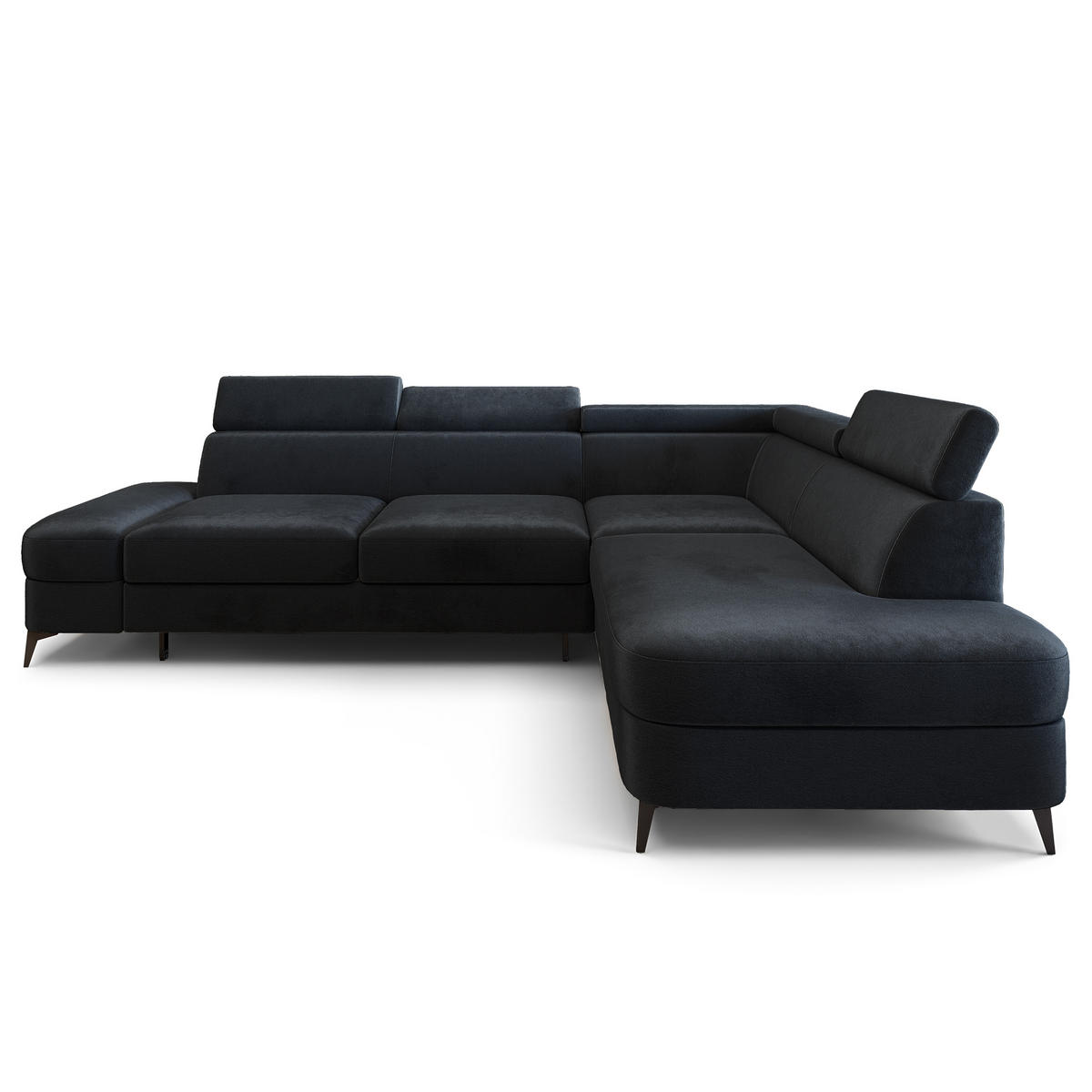 ECKSOFA AVISE M R-S Schwarz Velours-Stoff mit Schlaffunktion - Schwarz, Holzwerkstoff/Textil (268/195cm) - MASSENO