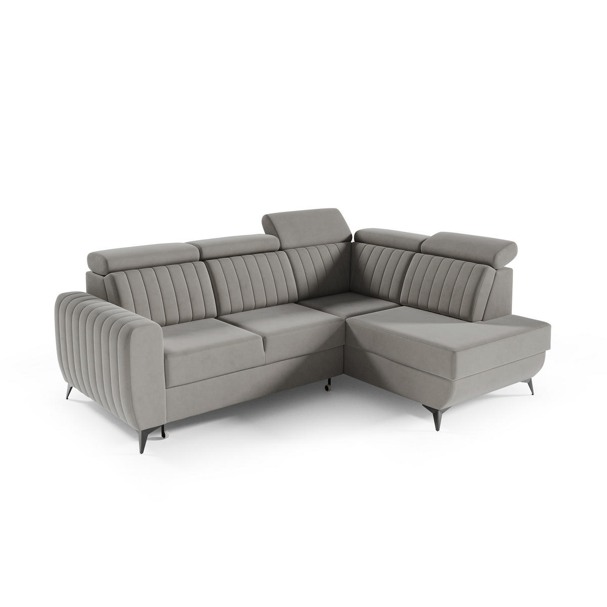 ECKSCHLAFSOFA Connor II verstellbare Kopfstützen, Dunkelbeige, rechts - Beige/Schwarz, Textil (268/204cm) - Beautysofa