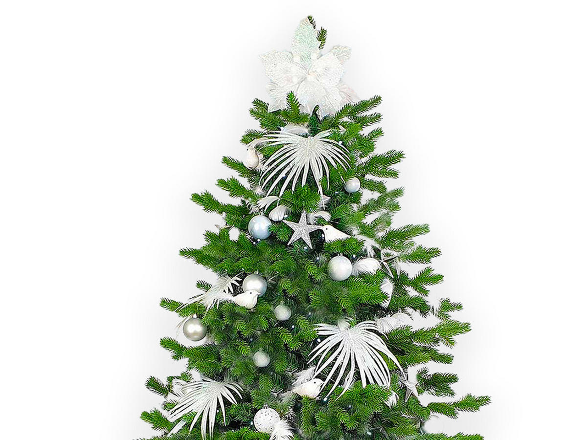 WEIHNACHTSBAUM künstlicher 300 cm – POLAR WEISS II, geschmückt mit 200-teiligem Weihnachtsbaumschmuck, inkl. Ständer - Silberfarben/Weiß, Kunststoff/Metall (180/300cm) - LAALU