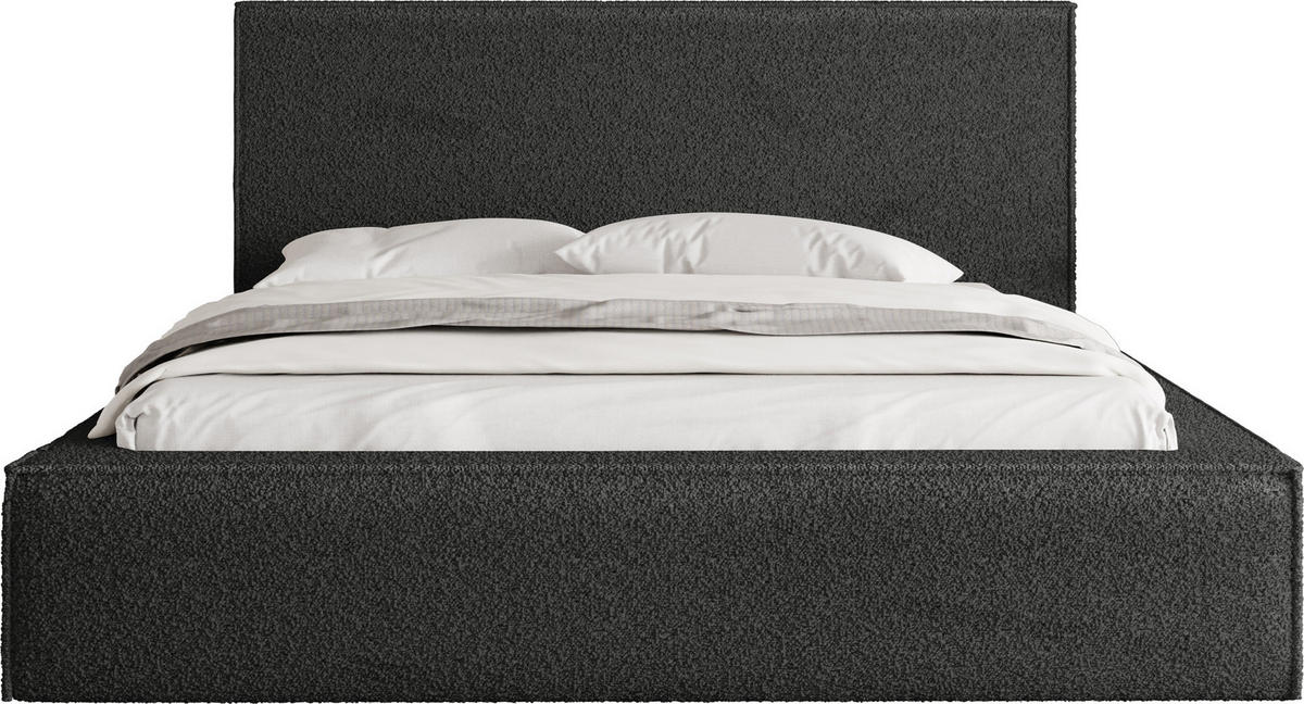 POLSTERBETT Terra mit Bettkasten, Schwarz Boucle 200x200 cm - Birkefarben/Schwarz, Holz/Holzwerkstoff (200/200cm) - WFL GROUP