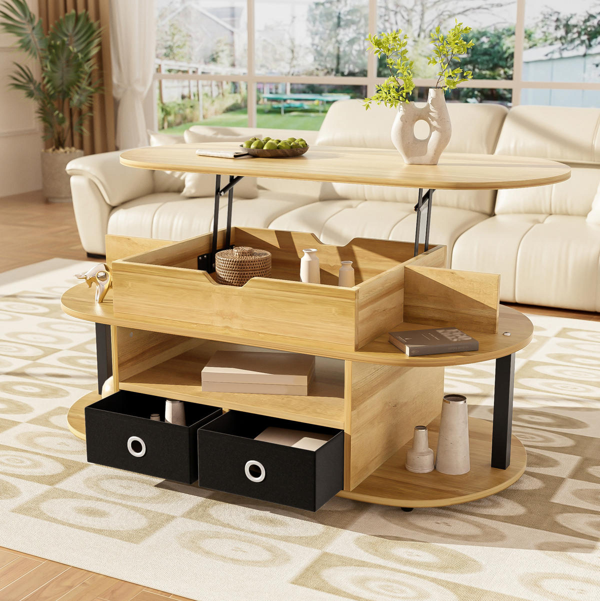 COUCHTISCH 105/50/45/60 cm aus Holzdekor in Schwarz mit Hebefunktion und Stauraum - Schwarz, Holzwerkstoff (105/50/45cm) - OKMYHOME