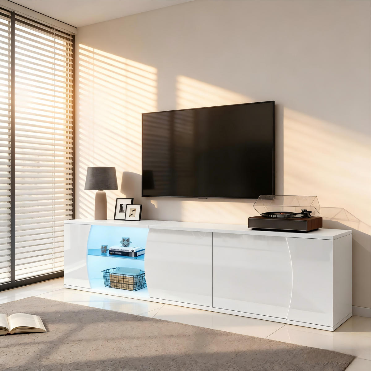 TV-LOWBOARD 180x40x45 cm Glas 3 Türen LED Entertainment - Weiß, Holzwerkstoff (40/45/180cm) - FLIEKS