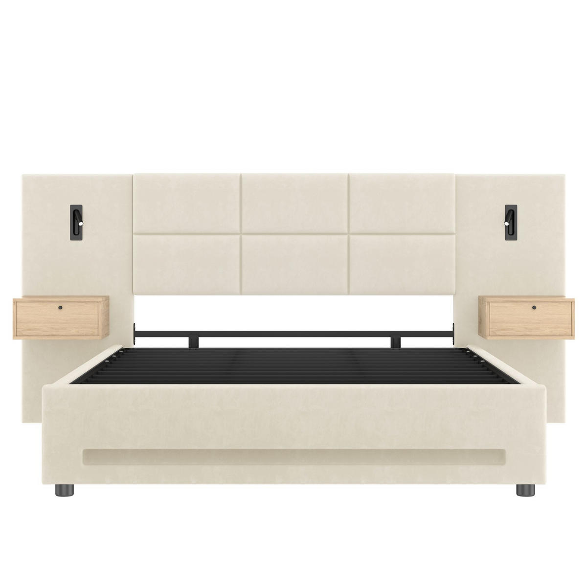 POLSTERBETT 180/200 cm in Beige Samt mit Stauraum, LED und USB-C - Beige, Holzwerkstoff/Textil (180/200cm) - CHICFURN