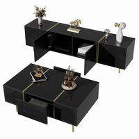 TV-SCHRANK- und Couchtisch-Set 170/35/46 cm & 100/60/41,5 cm mit Stauraum und Soft-Close-Scharnieren, Schwarz - Schwarz, Holzwerkstoff (170/46/35cm) - Redom