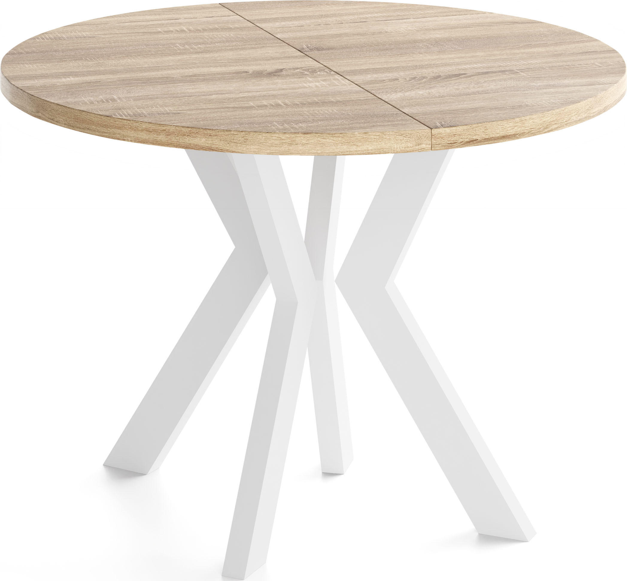 ESSTISCH Savio Weiß rund ausziehbar verlängerbar XXL, Eiche Sonoma Hellbraun 100-200/100/77 cm - Weiß/Sonoma Eiche, Holz/Holzwerkstoff (100/100/77cm) - WFL GROUP