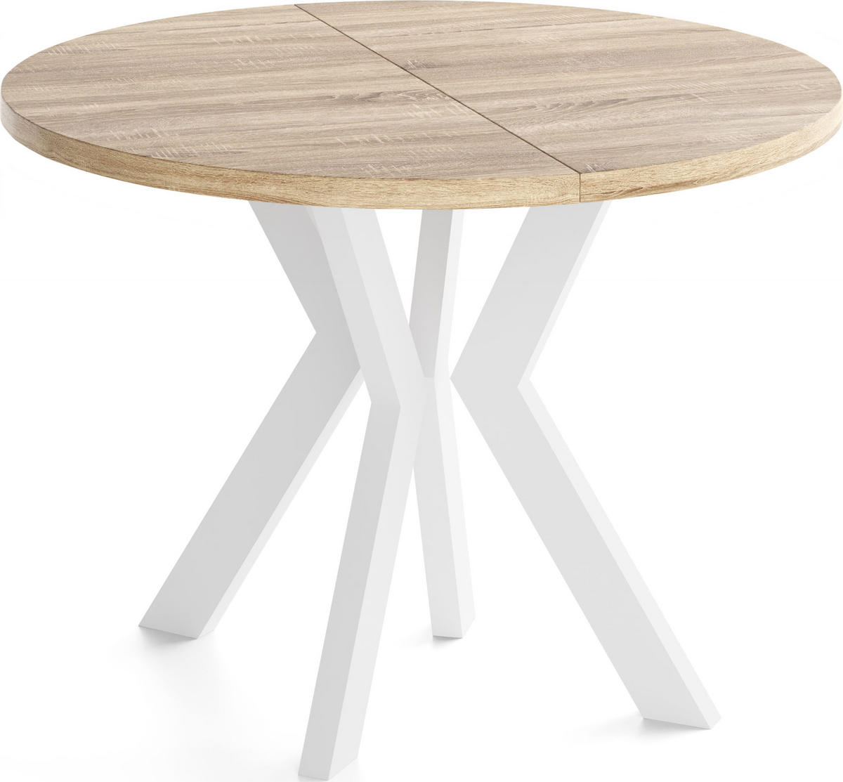 ESSTISCH Savio Weiß rund ausziehbar verlängerbar XXL, Eiche Sonoma Hellbraun 100-200/100/77 cm - Weiß/Sonoma Eiche, Holz/Holzwerkstoff (100/100/77cm) - WFL GROUP