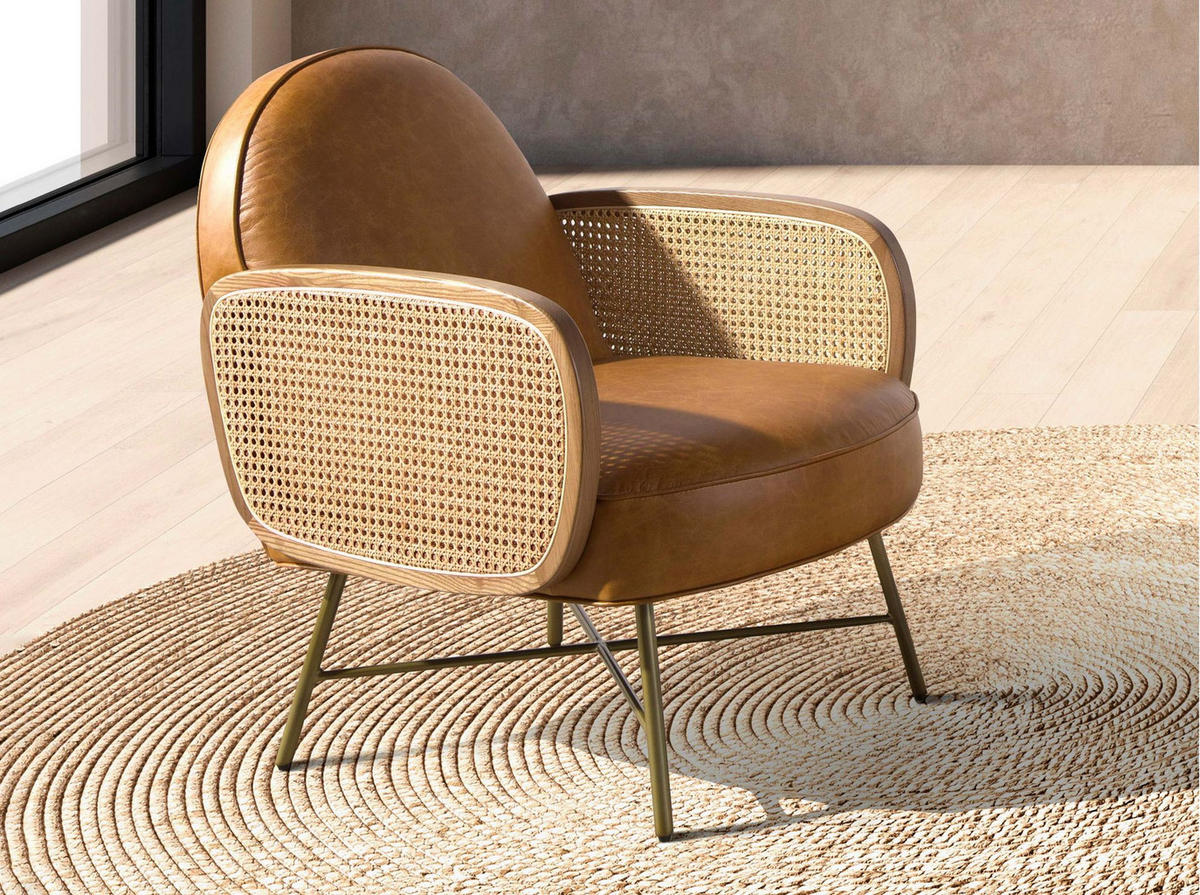 SESSEL Braun Gold 60/81/80 cm - Braun, Leder/Metall (60/80/81cm) - ANGEL CERDA