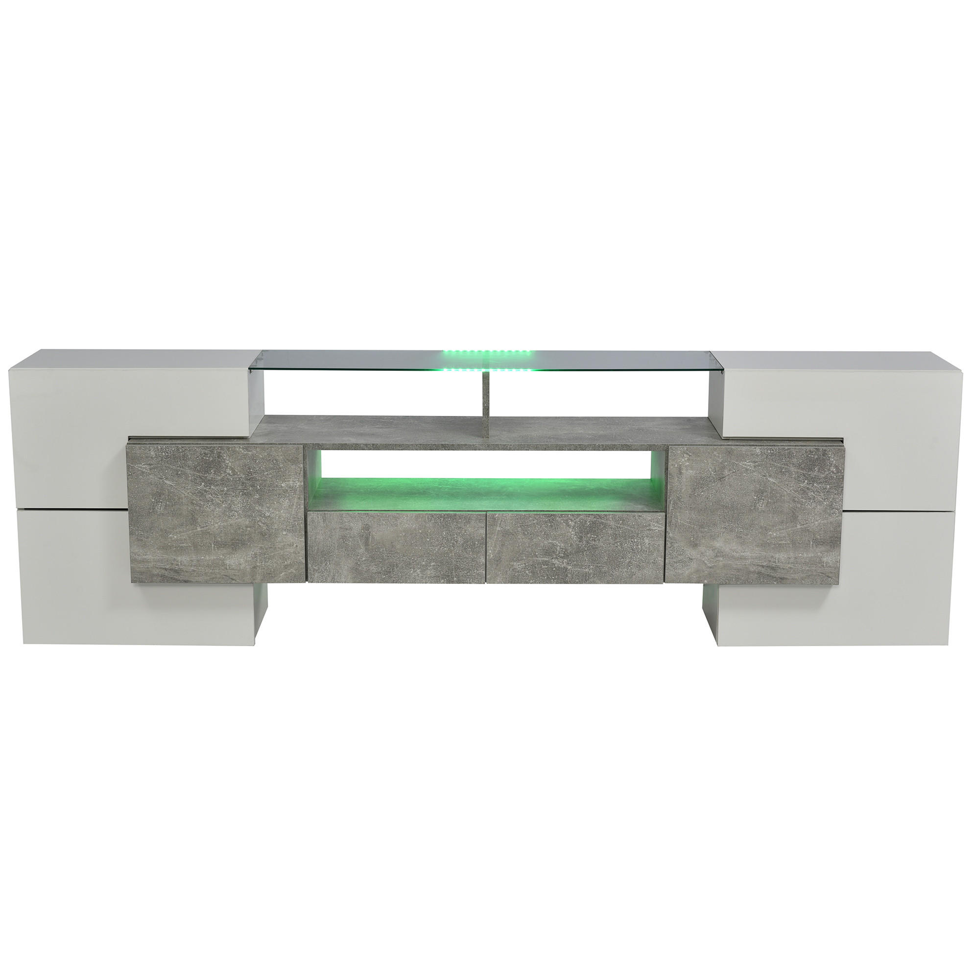 LOWBOARD 200/35/60 cm in Hochglanzweiß und Beton aus MDF mit LED-Beleuchtung - Weiß, Holzwerkstoff (30/60/200cm) - OKMYHOME