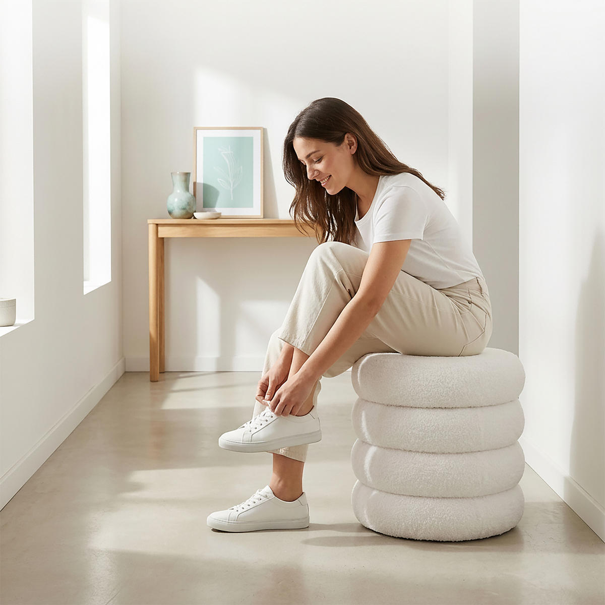 SEDACÍ taburet Bubble - bílá, kompozitní dřevo/textil (42/47/42cm) - Relaxdays