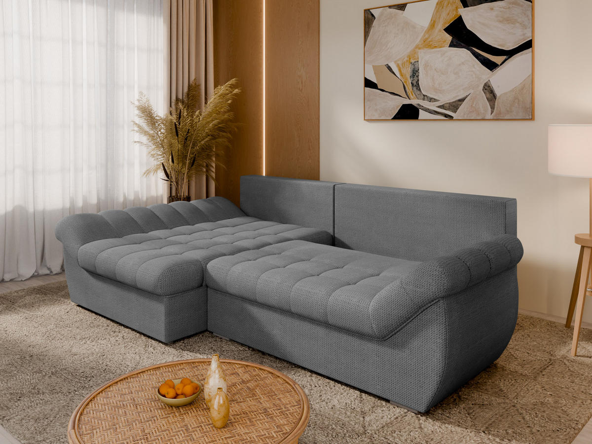 ECKSOFA ZAYA mit Schlaffunktion L-Form, Sofa mit Bettkasten, Wohnzimmersofa, Couch, Soffa, Bettsofa, LINKS- Grau - Grau, Holz (279/175cm) - Homesy
