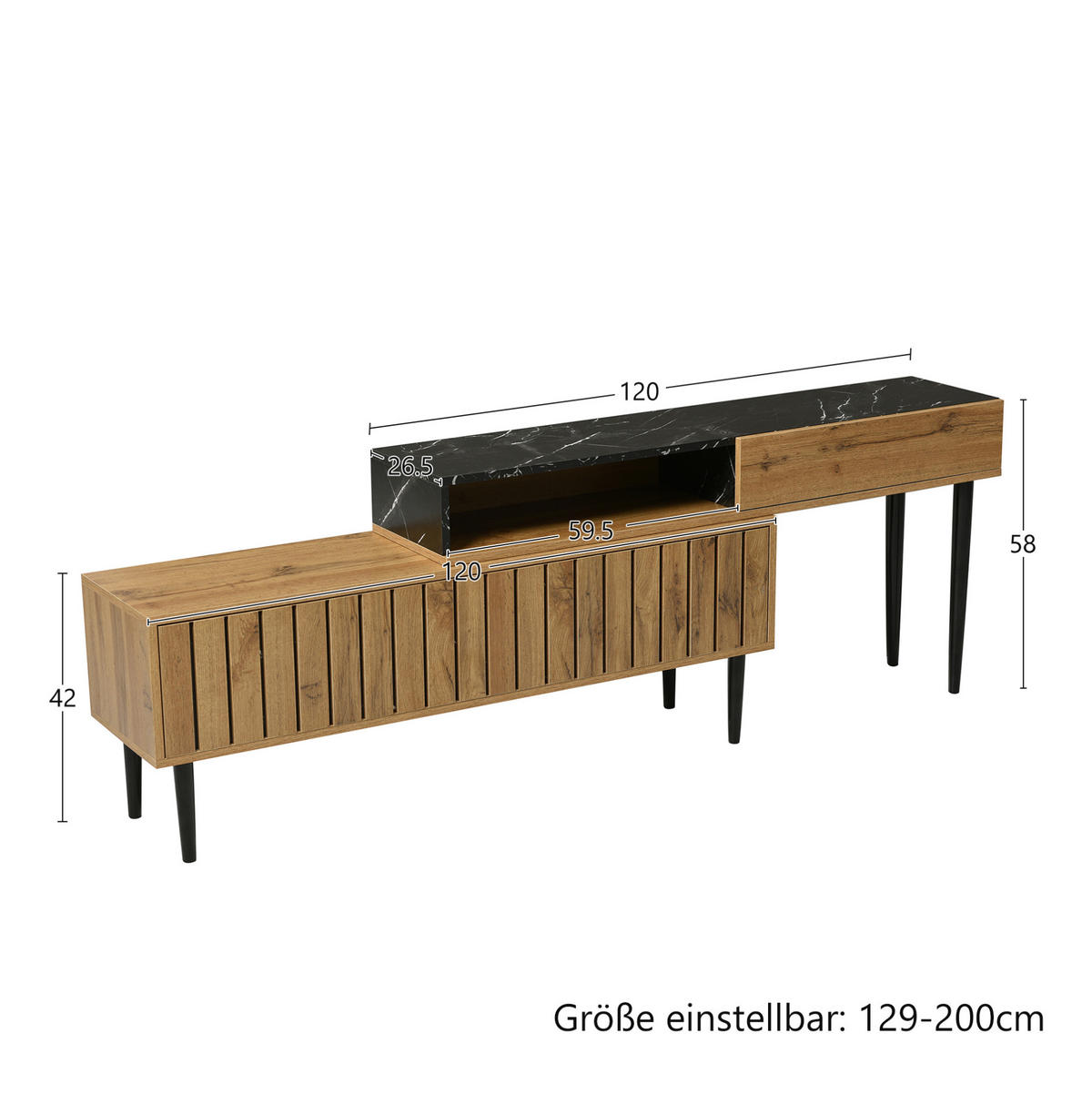 LOWBOARD TV-Lowboard aus MDF und Spanplatte mit Marmor- und Holzdekor Naturfarben - Naturfarben, Holzwerkstoff (240/58/22cm) - Modenvie