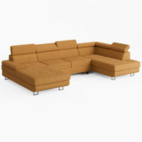 WOHNLANDSCHAFT MARRY Rechts Gelb Cord-Stoff mit Schlaffunktion und zwei Bettkästen - Gelb, Holz/Metall (190/90/335cm) - Barchello