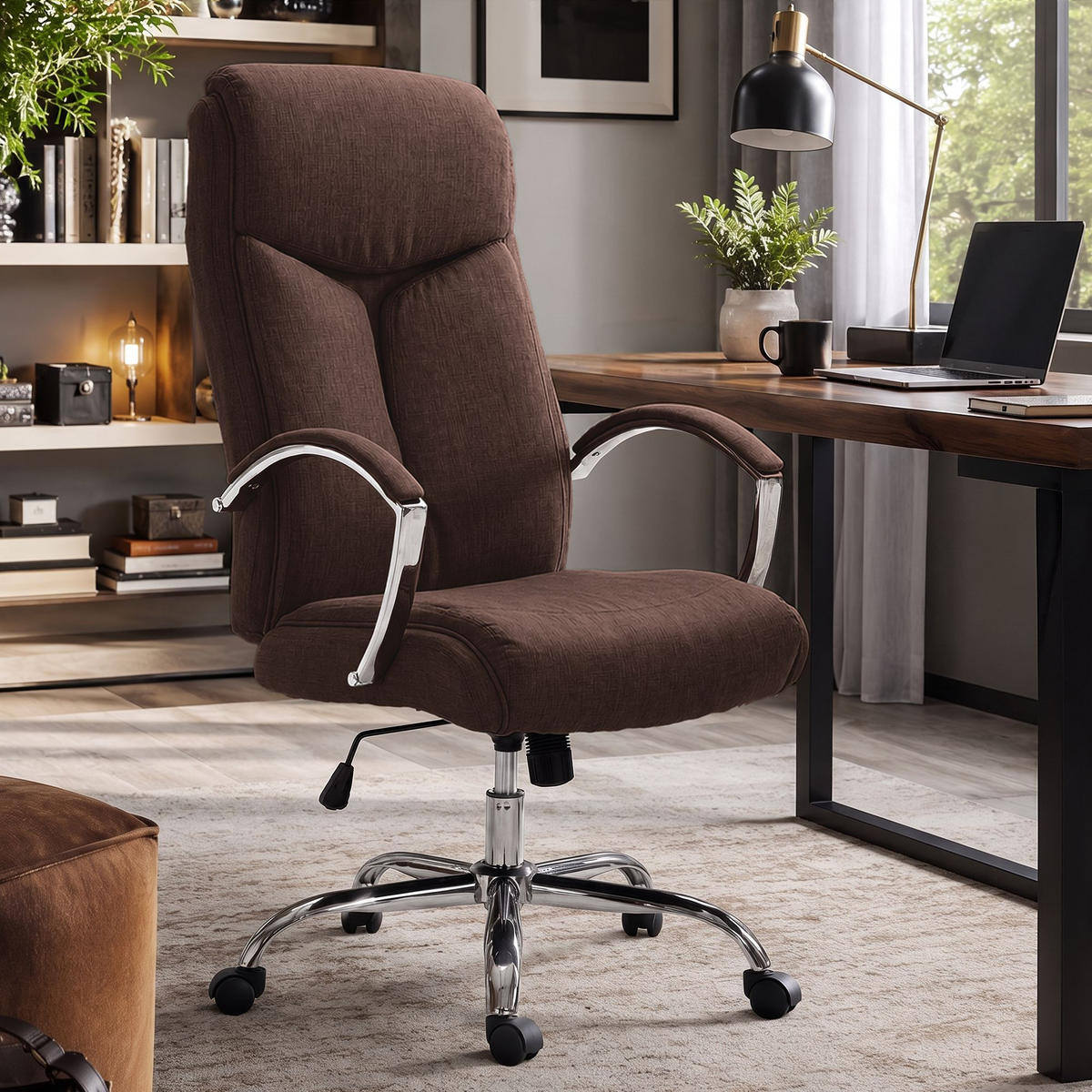 DREHSTUHL Stoff Braun - Chromfarben/Braun, Textil/Metall (65/115/73cm) - CLP