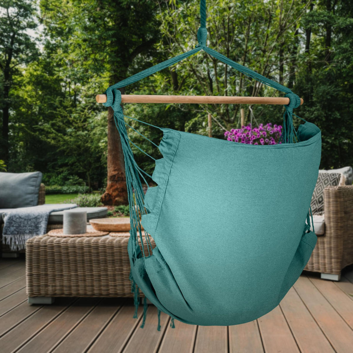 HÄNGESESSEL mit 3 Kissen 75/100/130 cm, bis 140 kg - Grün, Textil (100/130/75cm) - Outtec