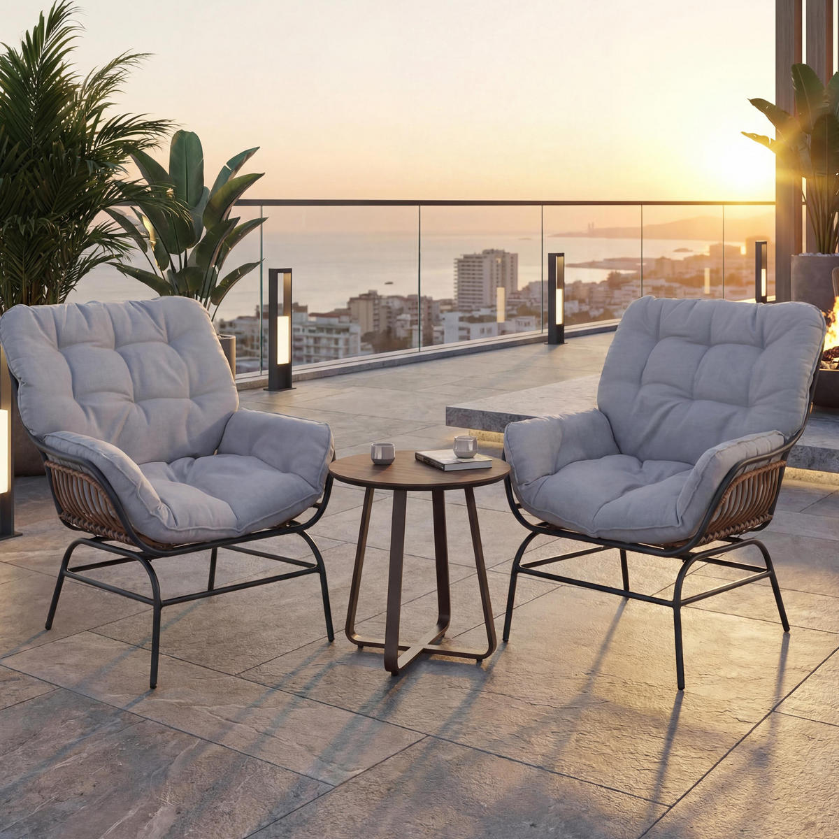 ZÁHRADNÁ STOLIČKA Sivá, Svetlo sivá - sivá/svetlosivá, kompozitné drevo (77/90/80cm) - MCW