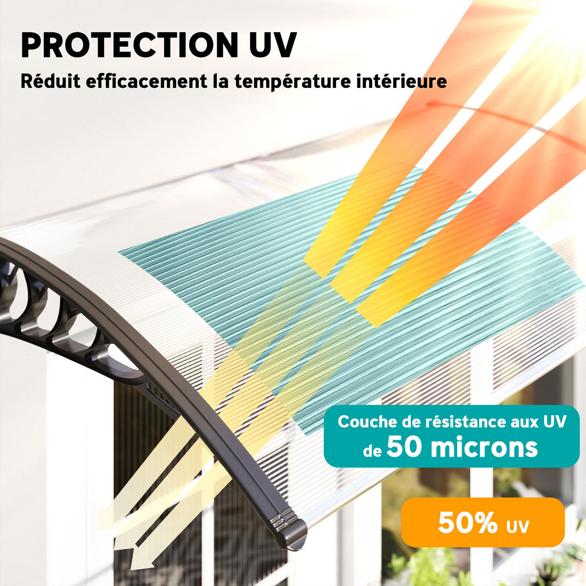 VORDACH DE-14005 Polycarbonat 90/150 cm, UV-Schutz Transparent - Transparent, Kunststoff (150/25/90cm) - ComfortXL