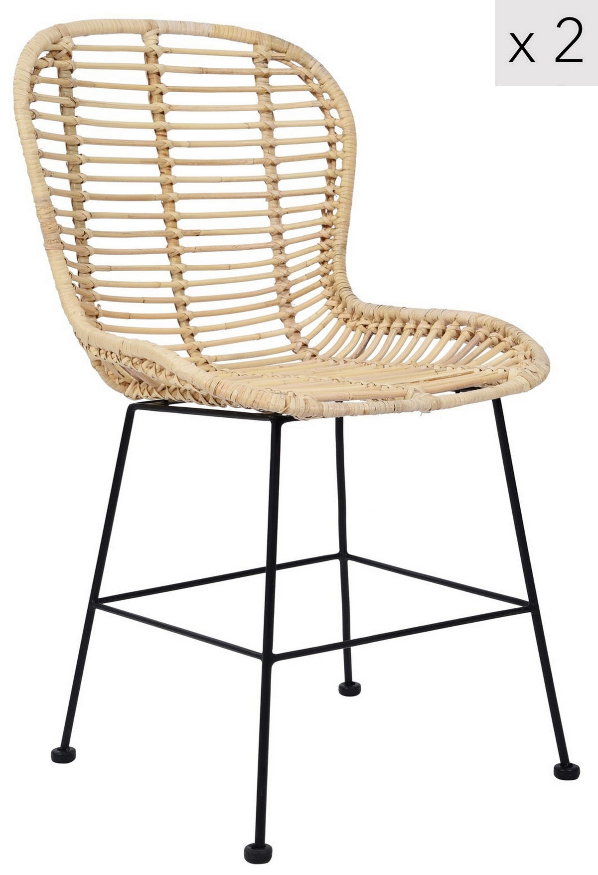 STUHL 2er-Set Rattan Braun - Braun, Holz (46/85/57cm) - Nordlys