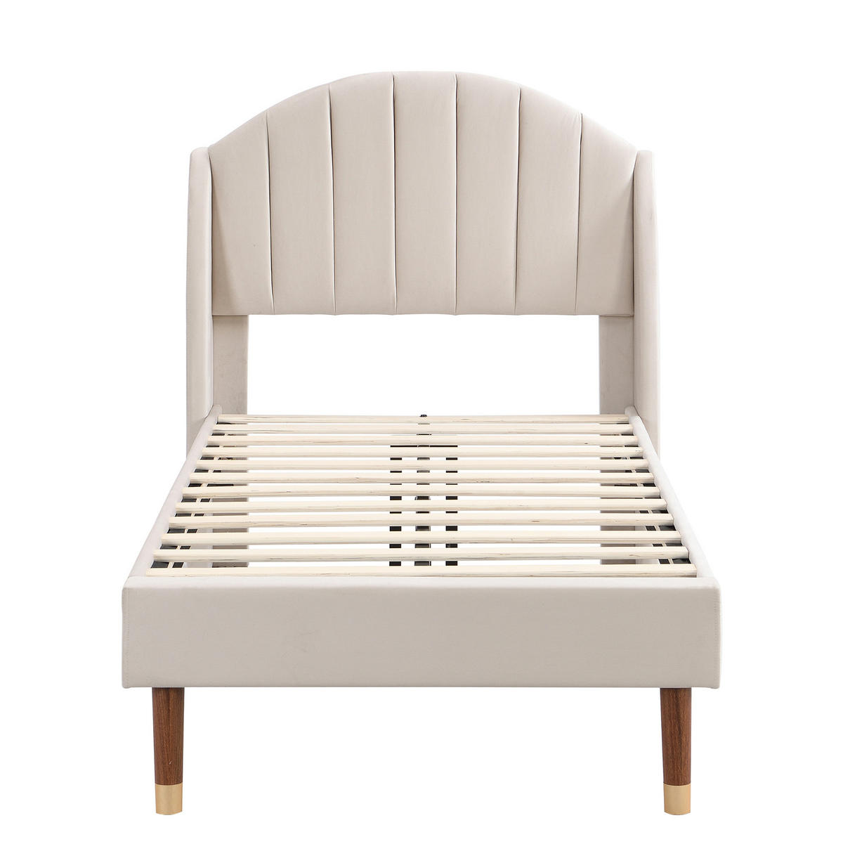 SAMT-POLSTERBETT 90/200 cm inkl. Lattenrost mit gepolstertem Kopfteil, Beige - Beige, Textil (90/200cm) - BEAOK