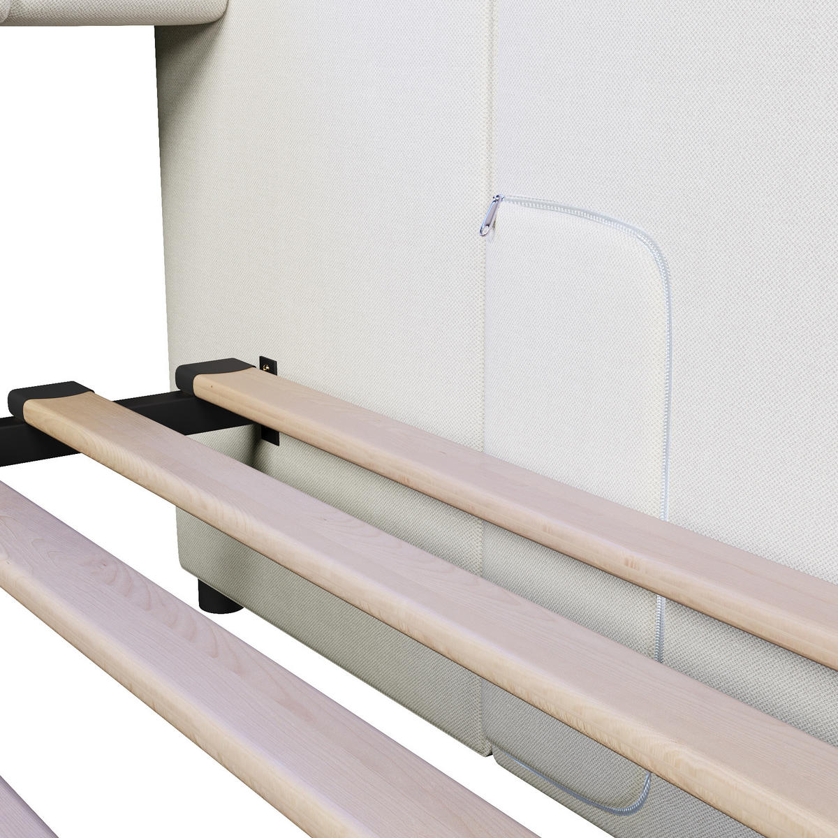 BETT 90/200 cm Beige aus Leinen mit USB, Typ-C und LED-Leiste - Beige, Textil (90/200cm) - OKMYHOME