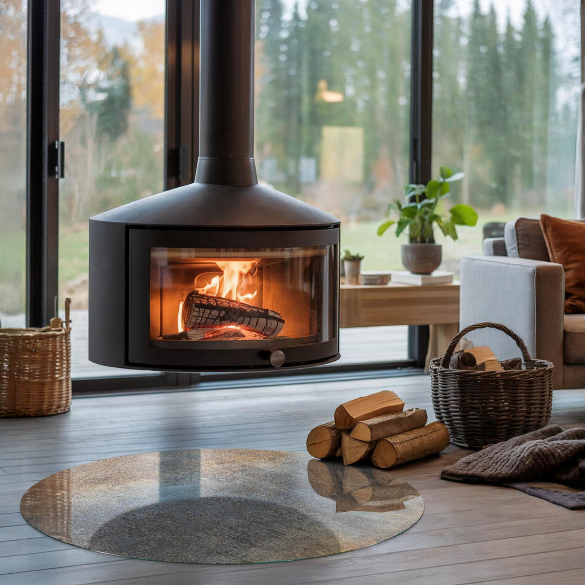 GLASPLATTE für Kamin Ø 100 cm - Braun, Glas (100/100/0.4cm) - TULUP