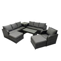 GARTENSOFA SET mit rechteckigem COUCHTISCH Polyrattan 9-Sitzer Dunkelgrau - Dunkelgrau/Grau, Glas/Kunststoff - Fimous