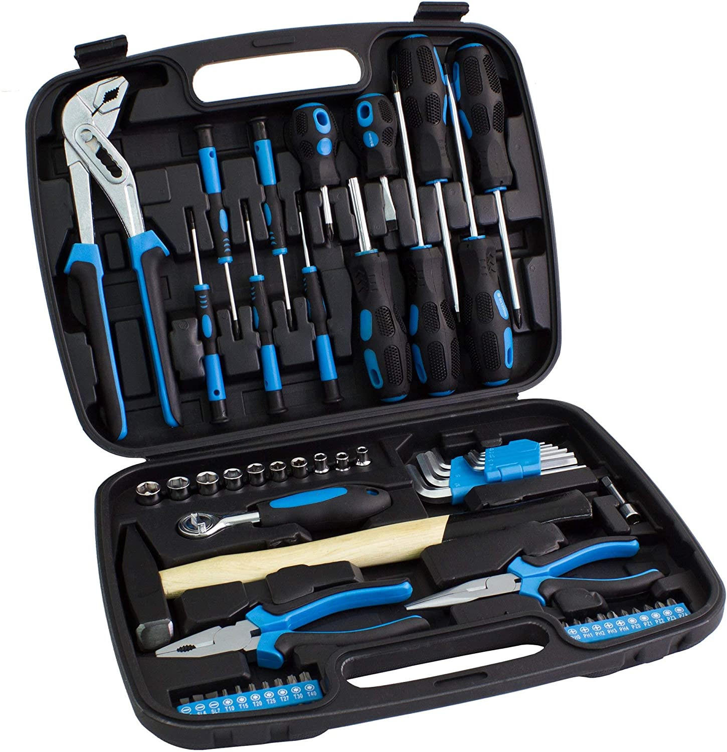 WERKZEUGKOFFER 57-teilig | Mit Hammer, Schraubendreher, Steckschlüsselsatz uvm. - Blau, Metall (30/8.7/38.5cm) - Karcher