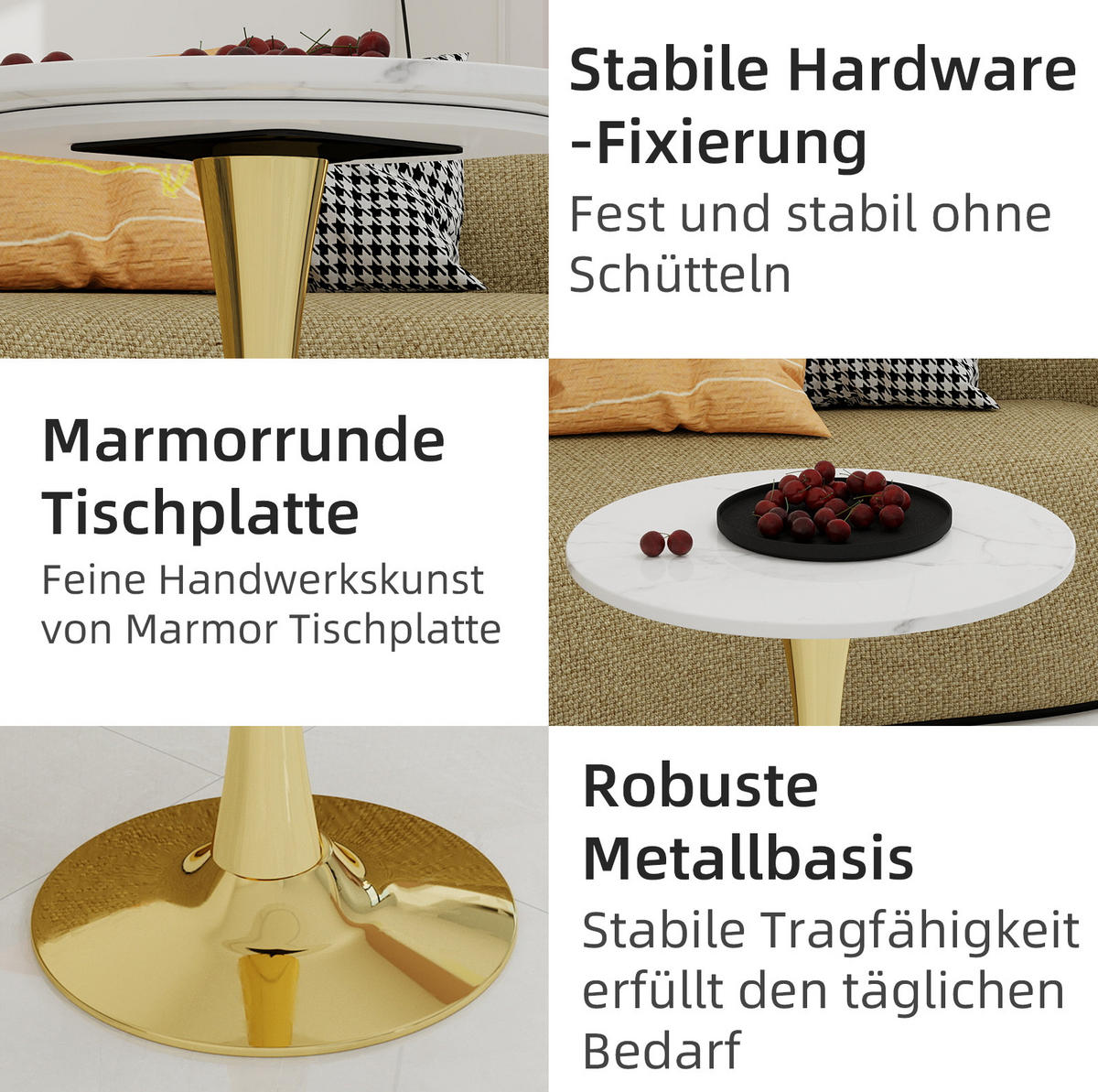 COUCHTISCH 70.1 cm aus Kunstmarmor in Gold/Weiß im modernen Stil - Goldfarben, Stein (70/70/72cm) - OKMYHOME
