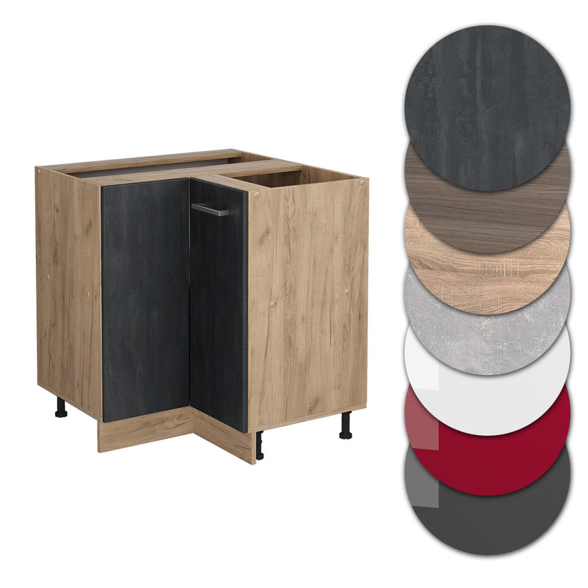 ECKUNTERSCHRANK R-Line Schwarz Beton 75.6 cm AP Eiche - Eiche Wotan/Schwarz, Holzwerkstoff (75.6/81.6/60cm) - Vicco