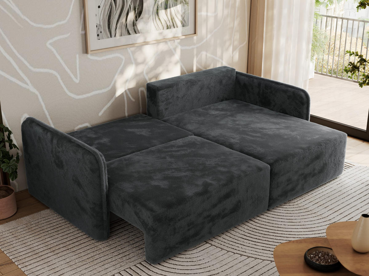 ECKSCHLAFSOFA MESTO L Dunkelgrau Plüsch - rechts - Dunkelgrau/Schwarz, Kunststoff/Textil (147/227cm) - MKS
